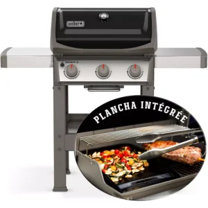 Barbecue gaz WEBER Spirit II E-310 noir grill e et plancha 3 bruleurs sur chariot, 60x44 cm
