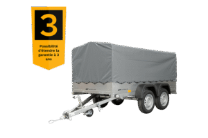remorque double essieux unitrailer 264/2 kipp avec roue jockey, arceau et bâche grise