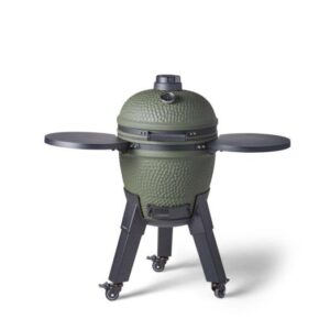 Barbecue kamado Moddern vert pieds alu noir + tablette + roulettes